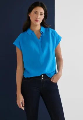 343854- Splash Blue Collared Blouse - Street One