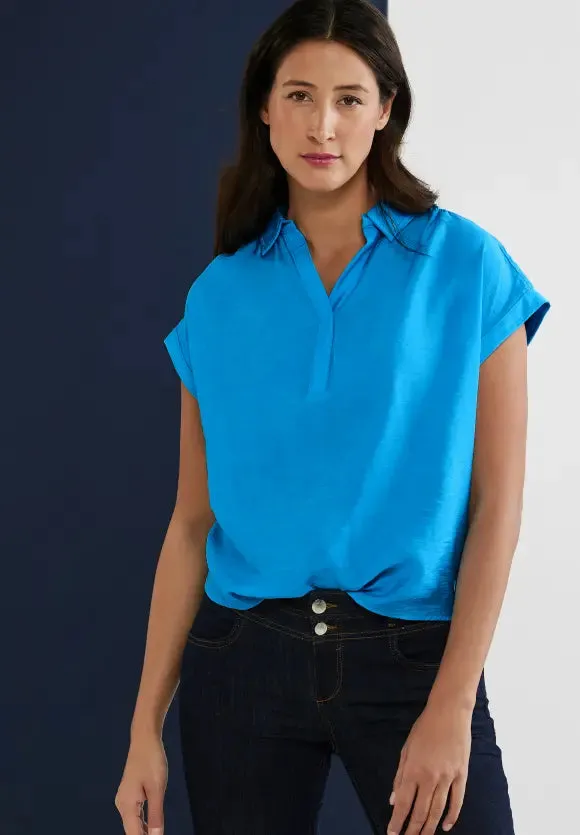 343854- Splash Blue Collared Blouse - Street One