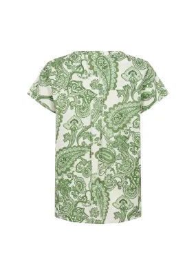 40547-  Green & White Soft Paisley Blouse - Soya Concept