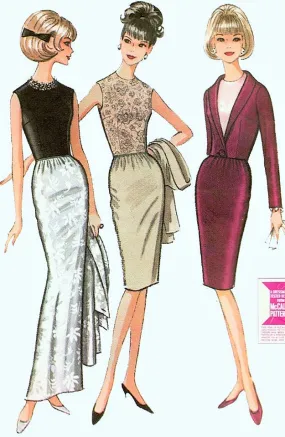 60s CLASSY Slim Evening Gown or Cocktail Dress and Jacket Pattern Jewel Neckline Short Fitted Jacket McCall's 7508 Vintage Sewin