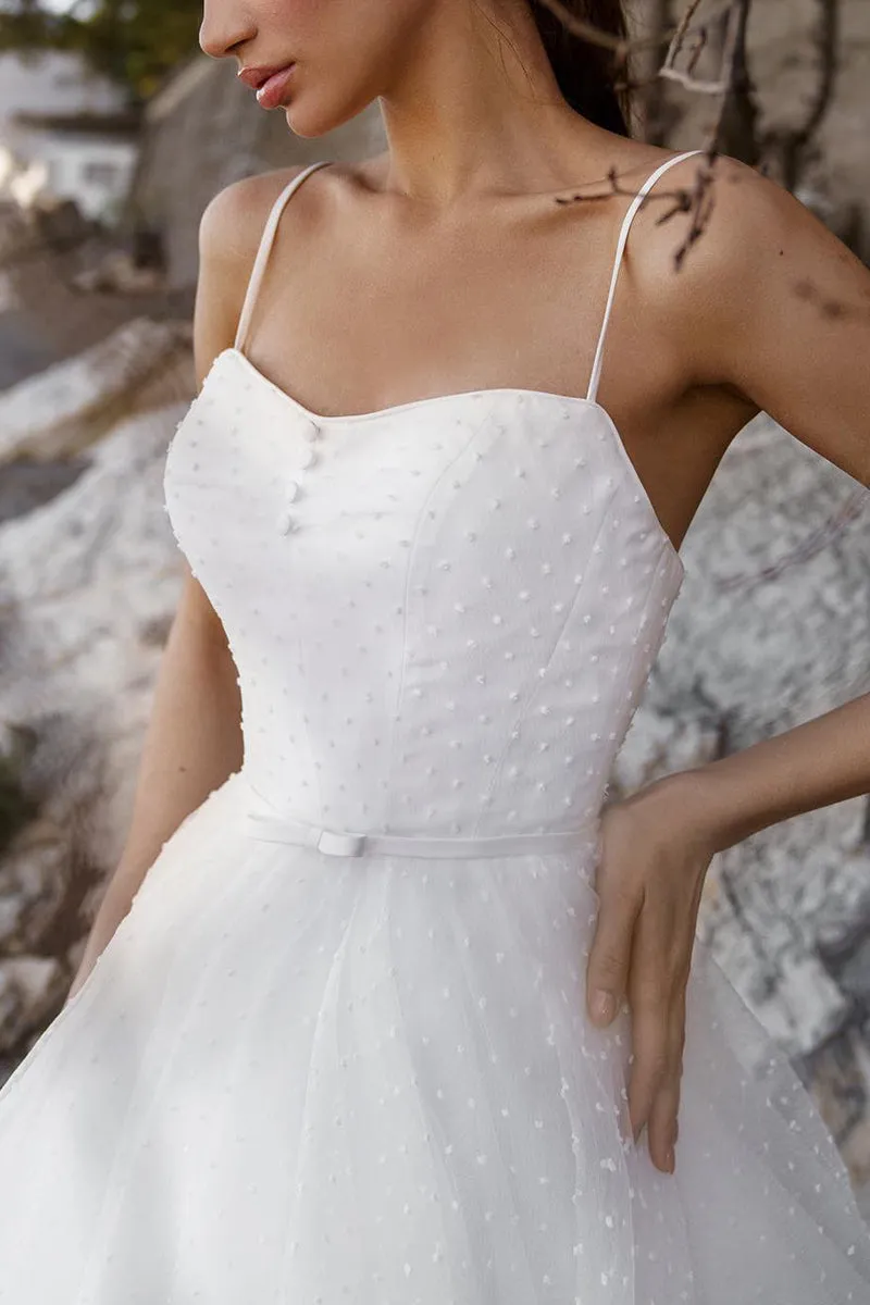 A Line Spaghetti Straps Hall Casual Wedding Dress White Simple Bridal Gowns QW2659