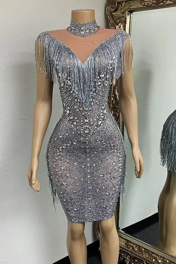 All For You Tassel Diamante Dress(Mesh Version) (Rhinestones)