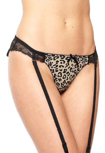 Animal Print Panty with Garters - Lace