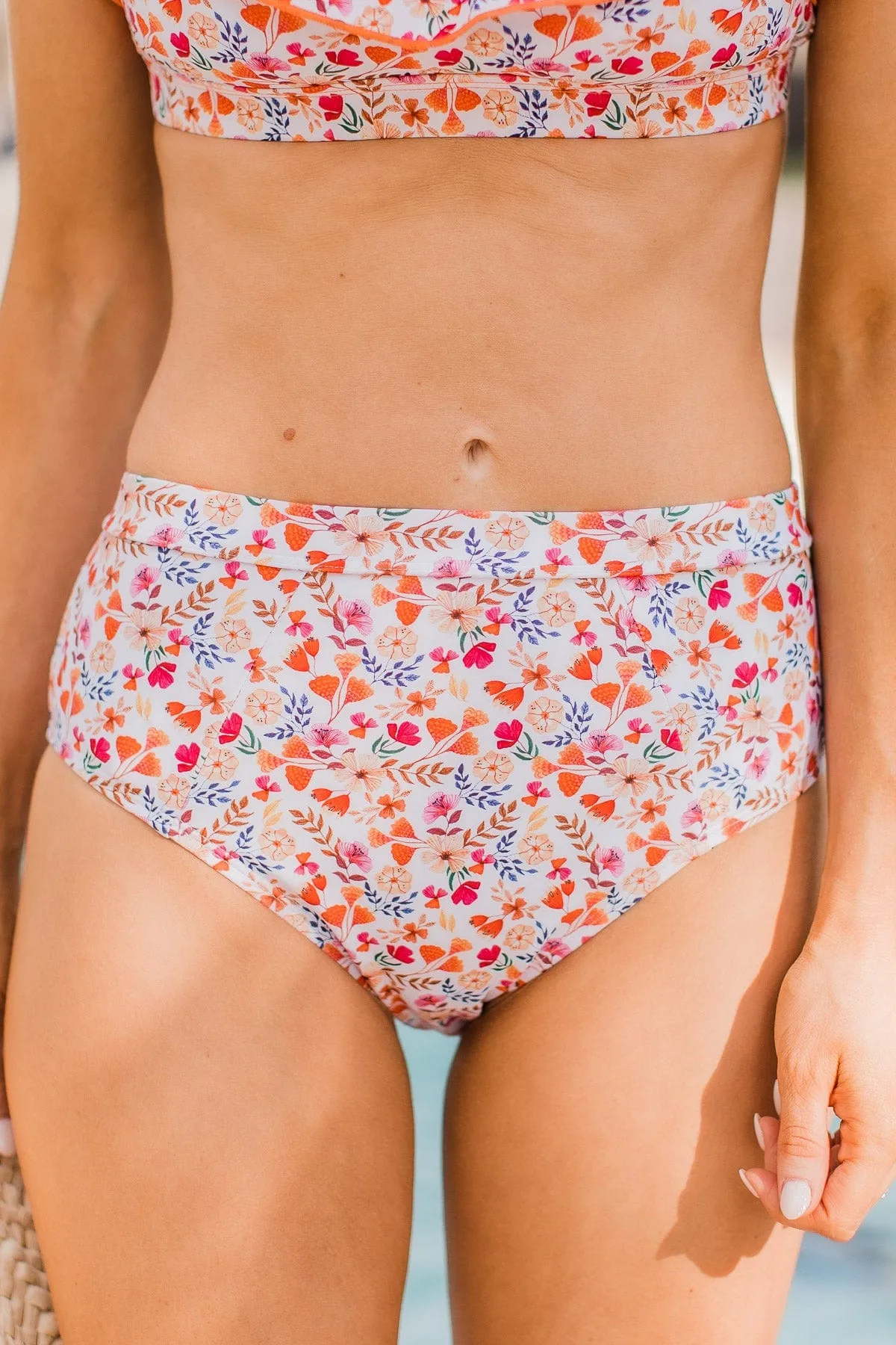 Another Day In Paradise Floral Swim Bottoms- Peach & Ivory