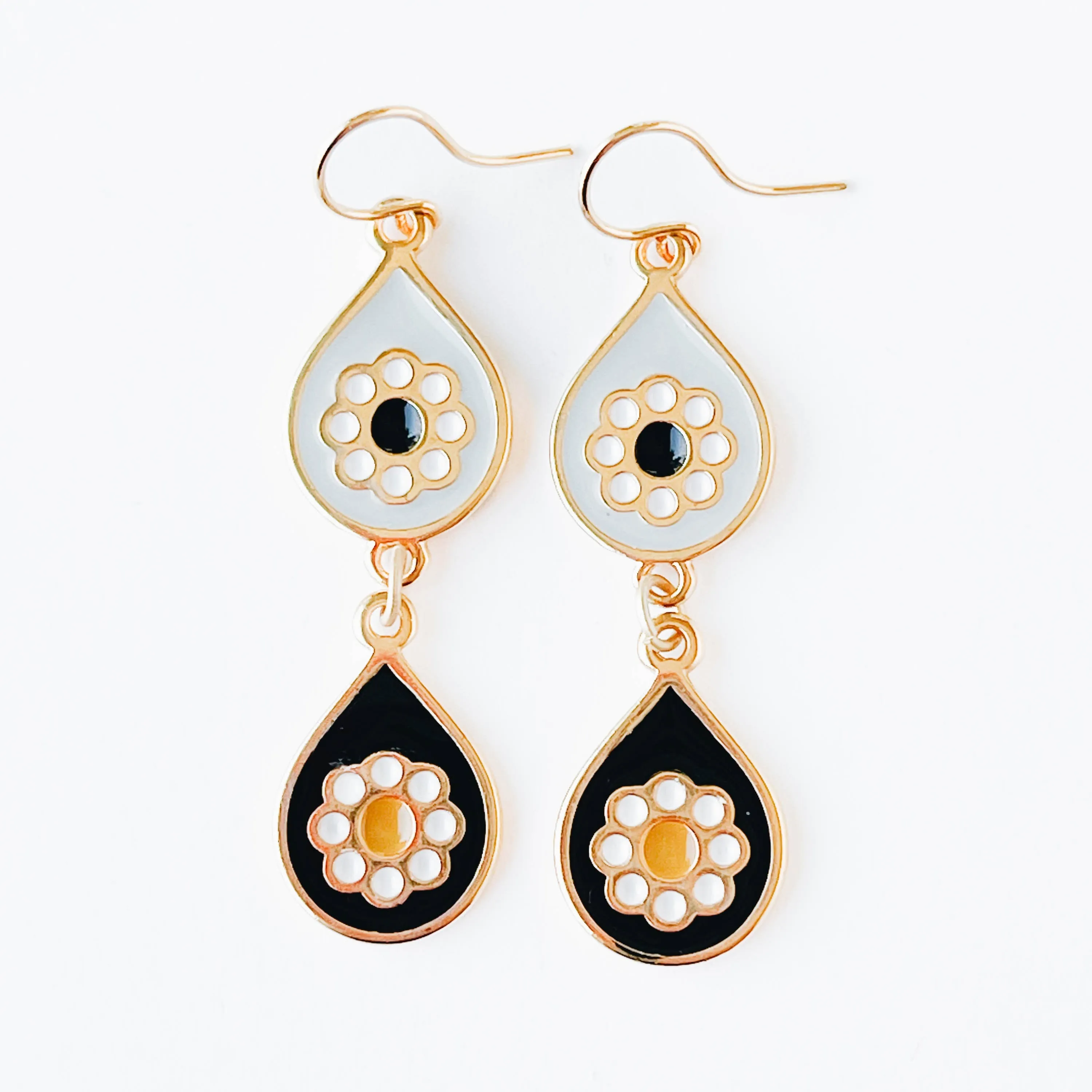 Black and Grey Flower Boho Earrings - WS