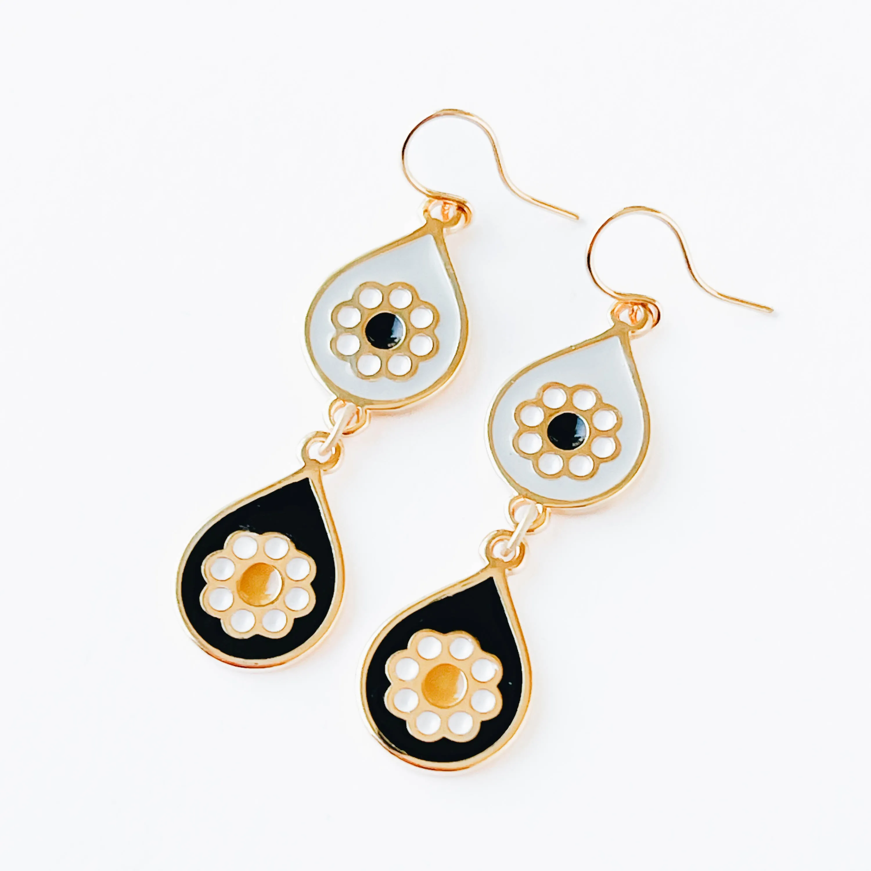 Black and Grey Flower Boho Earrings