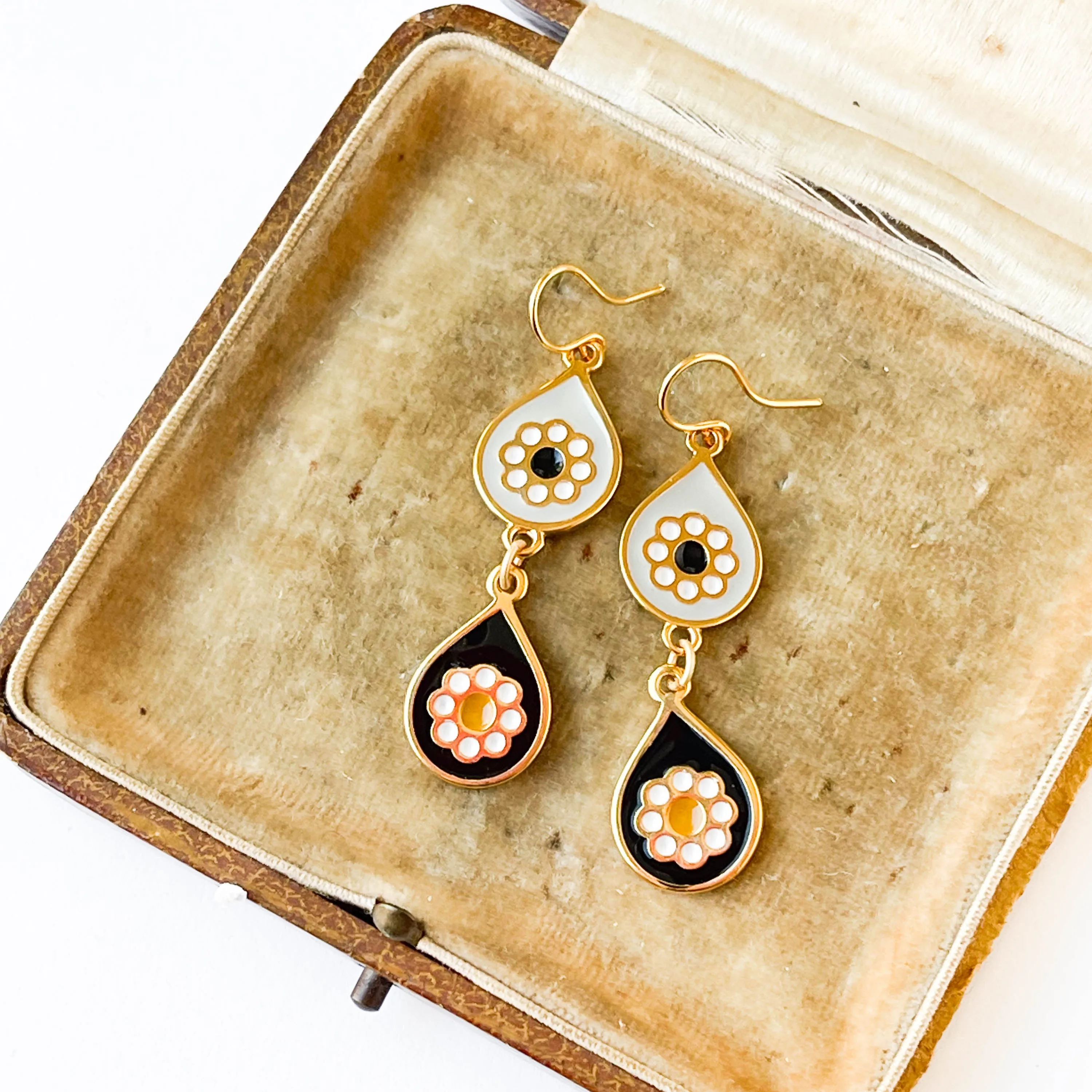 Black and Grey Flower Boho Earrings