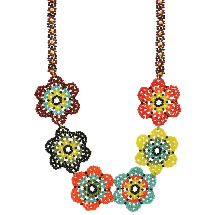 Boho Glass Bead Flower Necklace