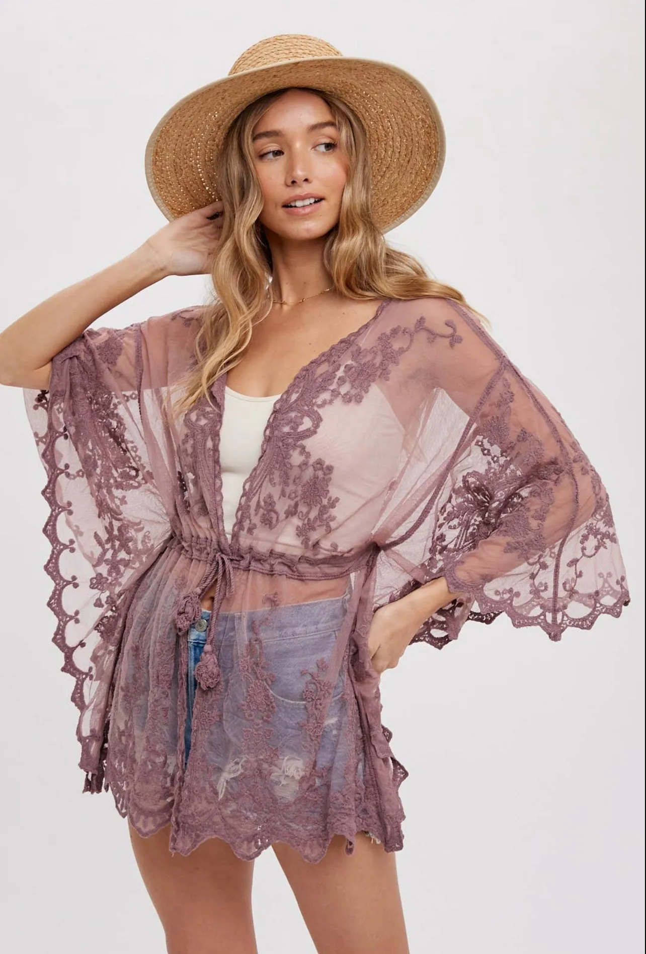 BOHO LACE KIMONO-Mauve