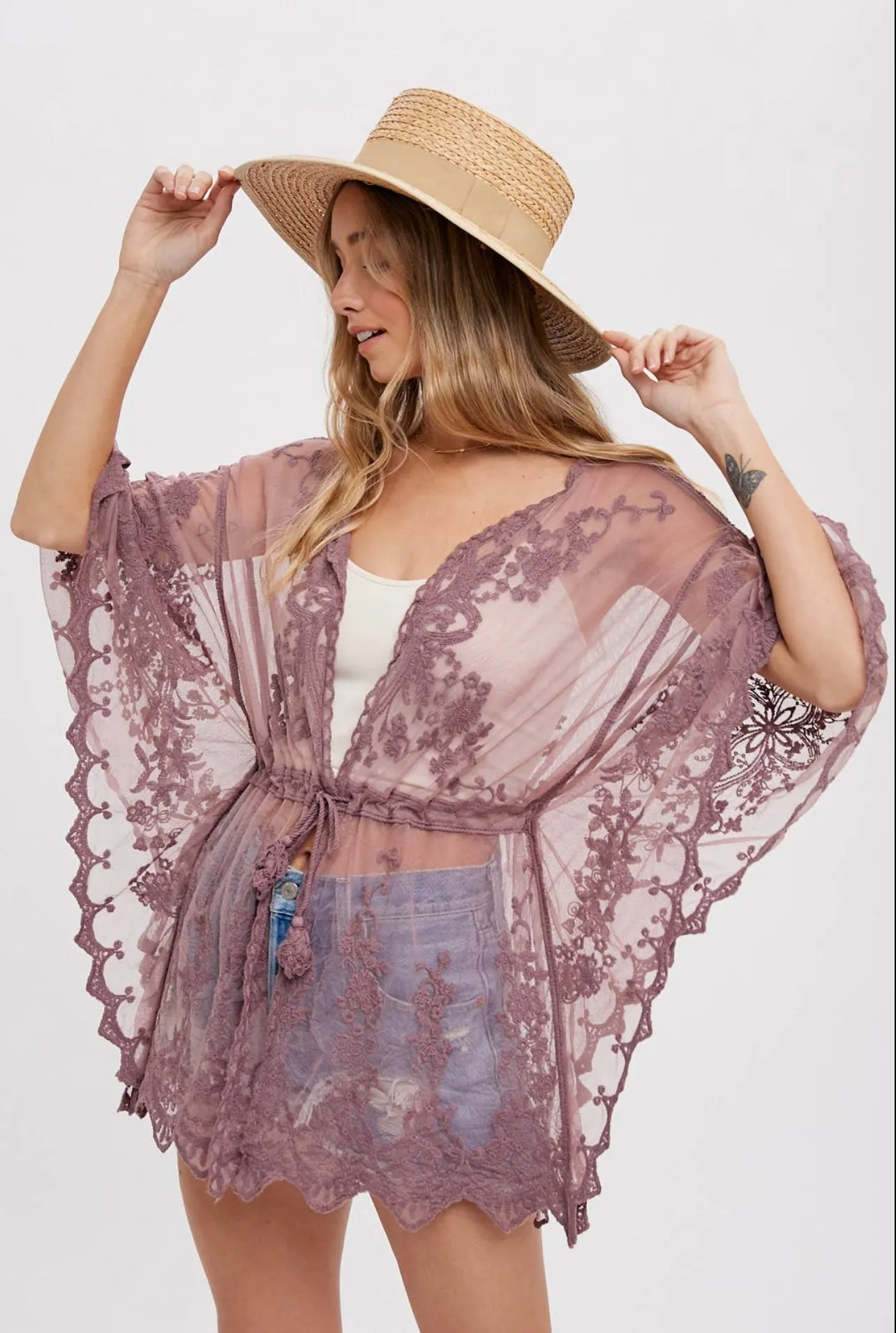 BOHO LACE KIMONO-Mauve