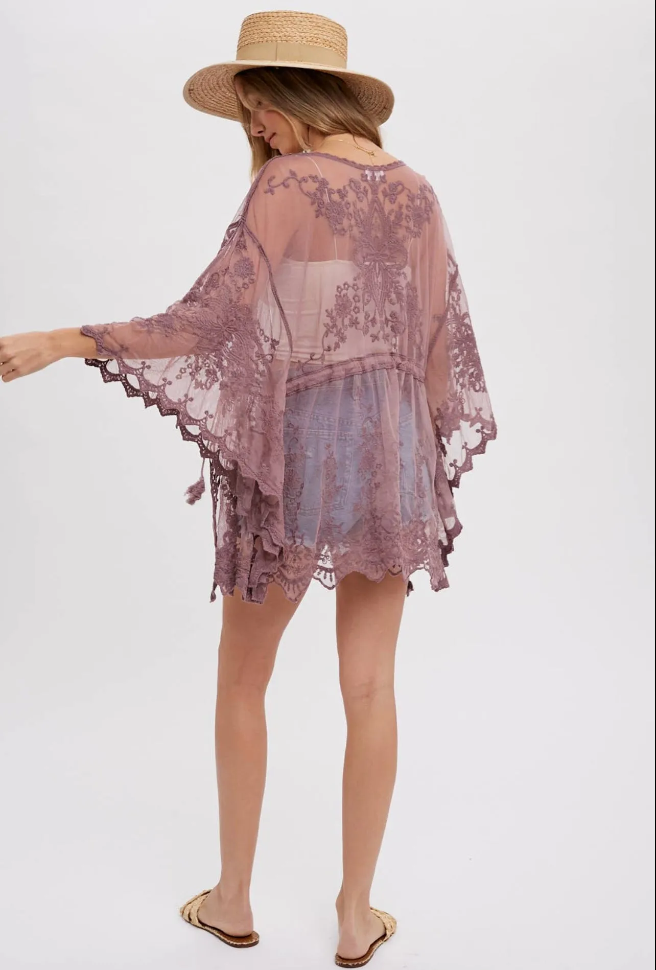 BOHO LACE KIMONO-Mauve