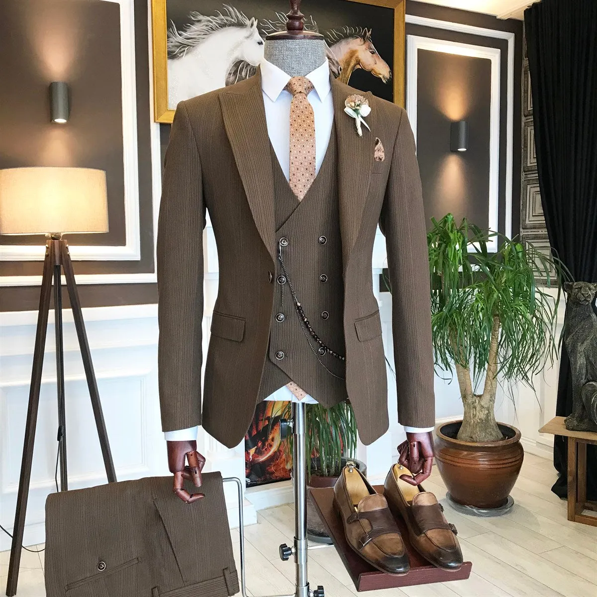 Bojoni Brown Slim-Fit Suit 3-Piece