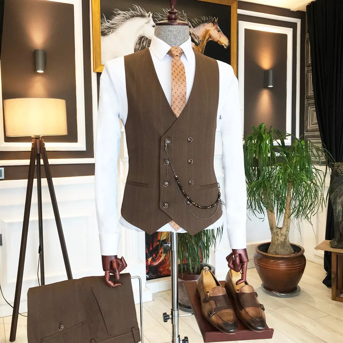 Bojoni Brown Slim-Fit Suit 3-Piece