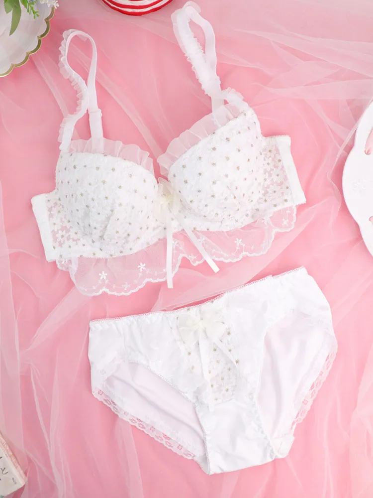 Bra & Panty Sets White Bows 2-Piece Adult's Lingerie