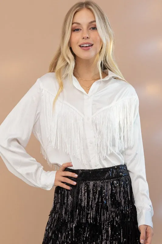 Chevron Fringe Satin Blouse