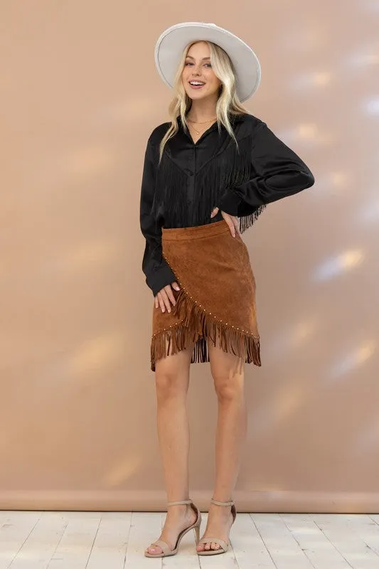 Chevron Fringe Satin Blouse