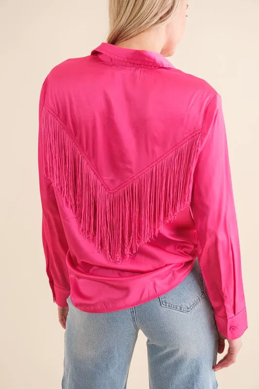 Chevron Fringe Satin Blouse