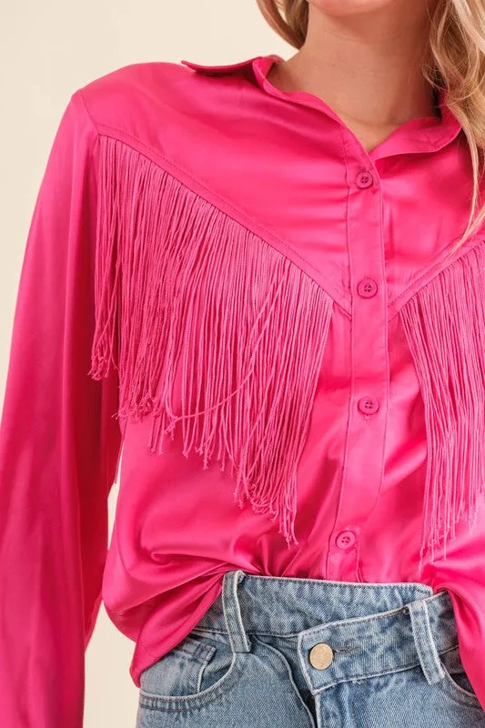 Chevron Fringe Satin Blouse