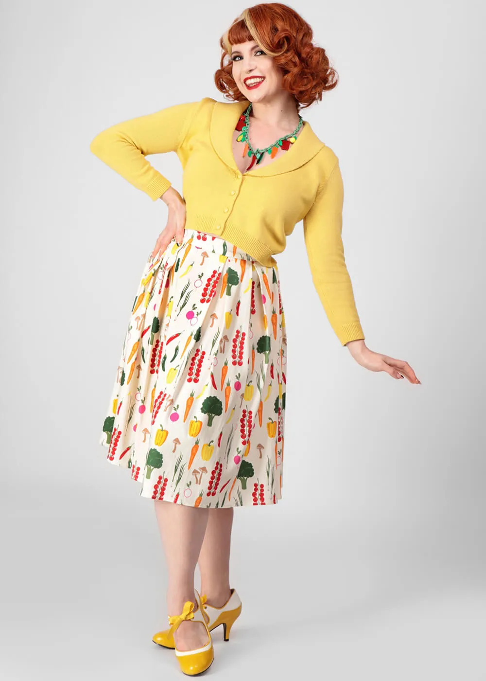 Collectif Marilu Vegetable Medley 50's Swing Skirt Cream