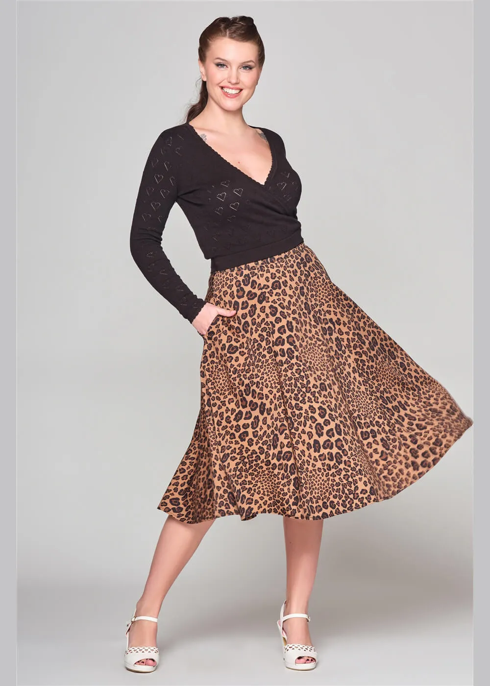 Collectif Milla Leopard 50's Swing Skirt Brown