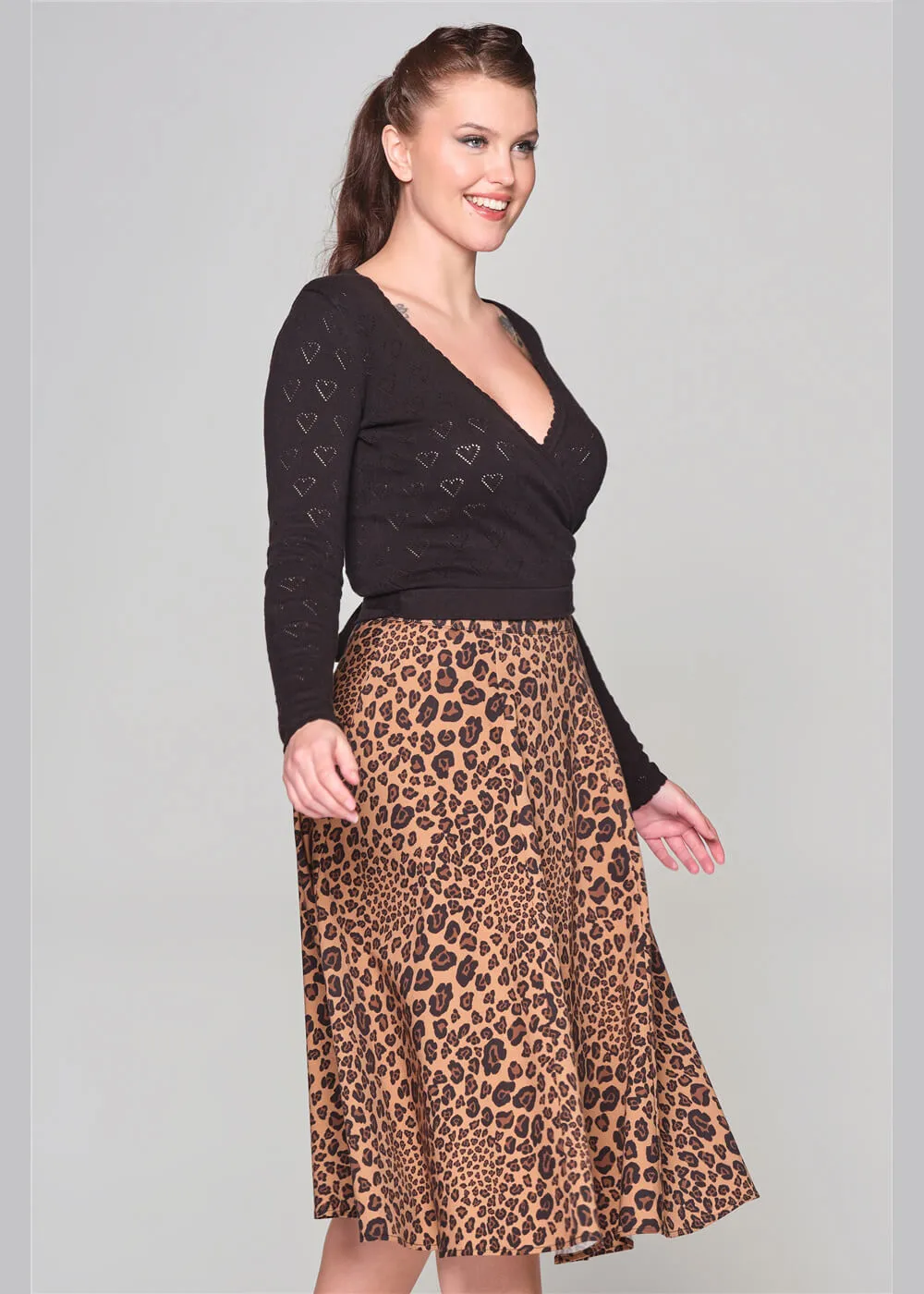 Collectif Milla Leopard 50's Swing Skirt Brown