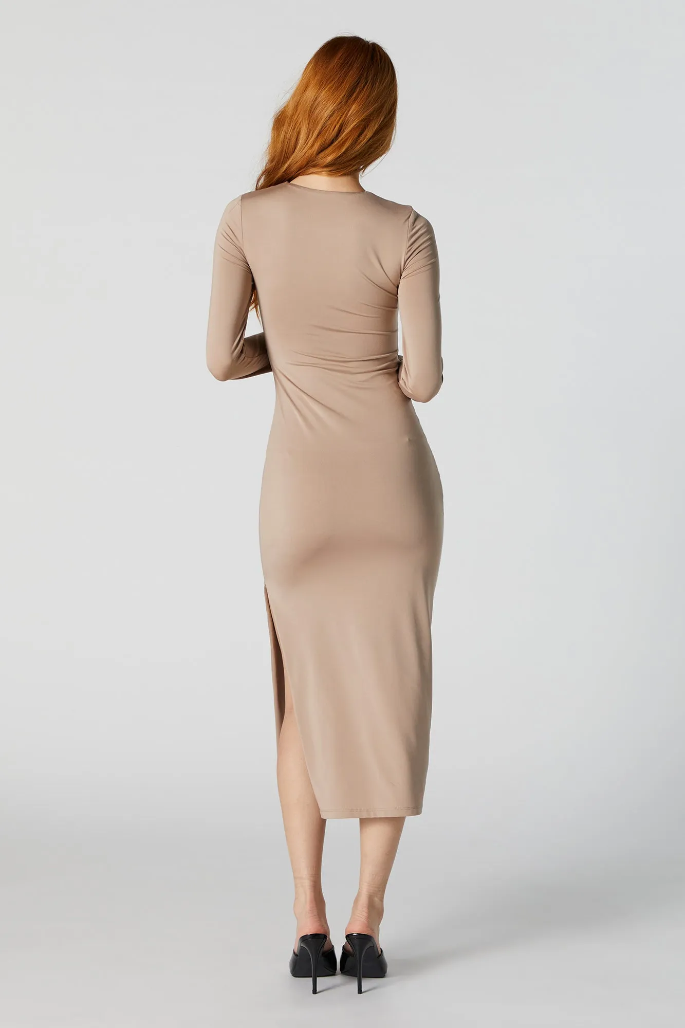 Contour Long Sleeve Slit Midi Dress