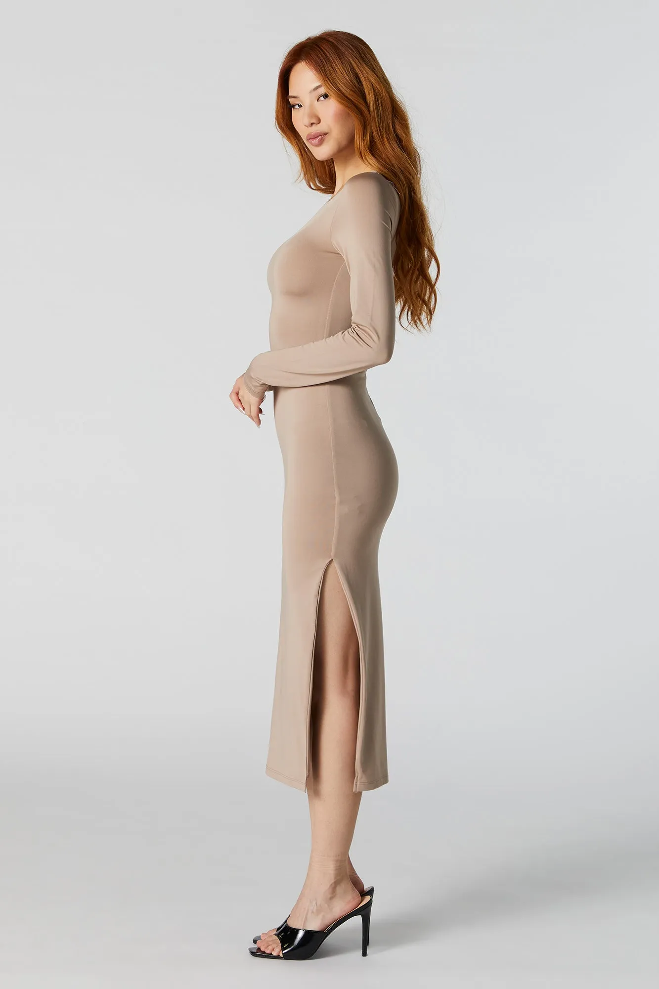 Contour Long Sleeve Slit Midi Dress