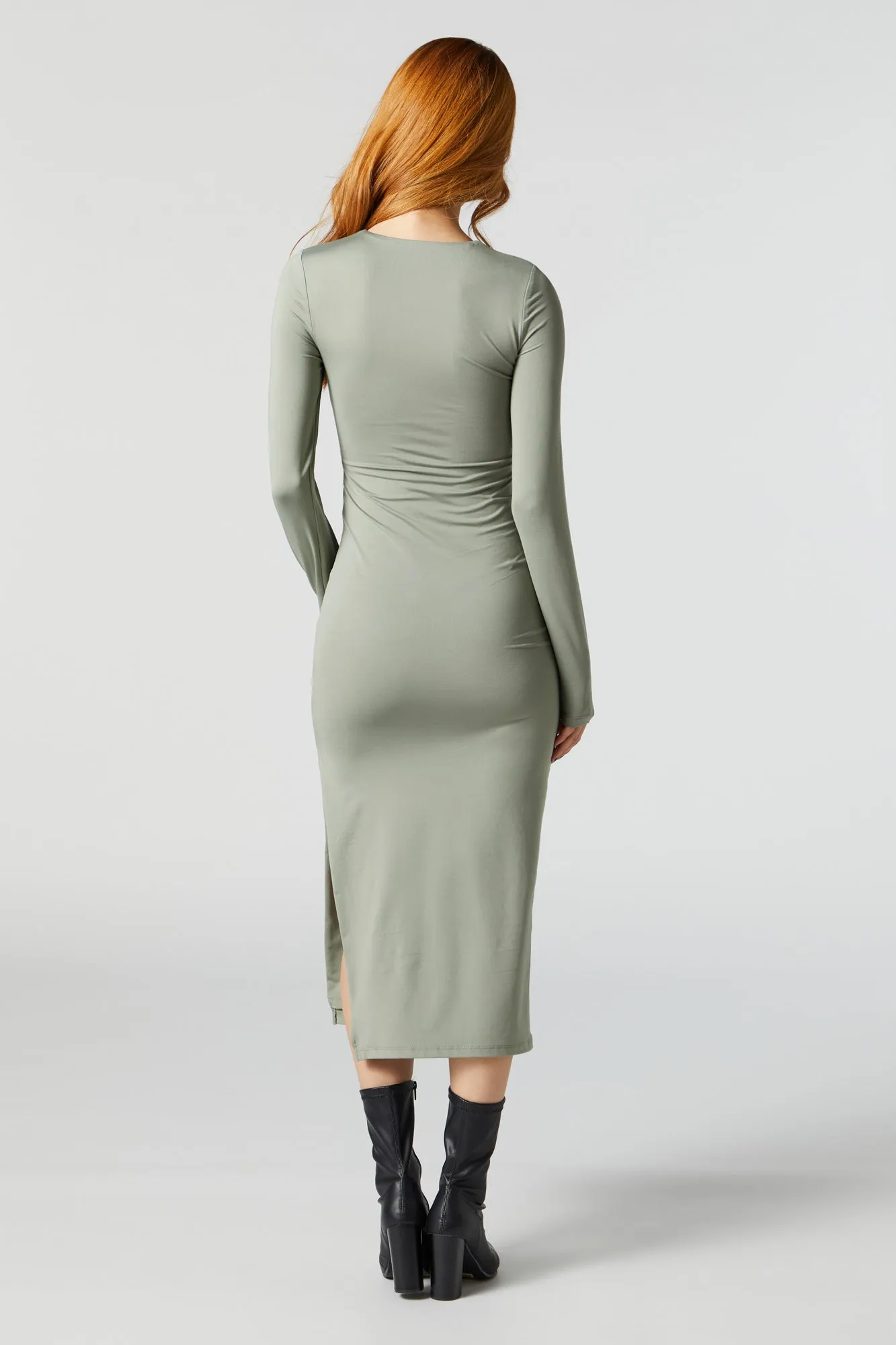 Contour Long Sleeve Slit Midi Dress