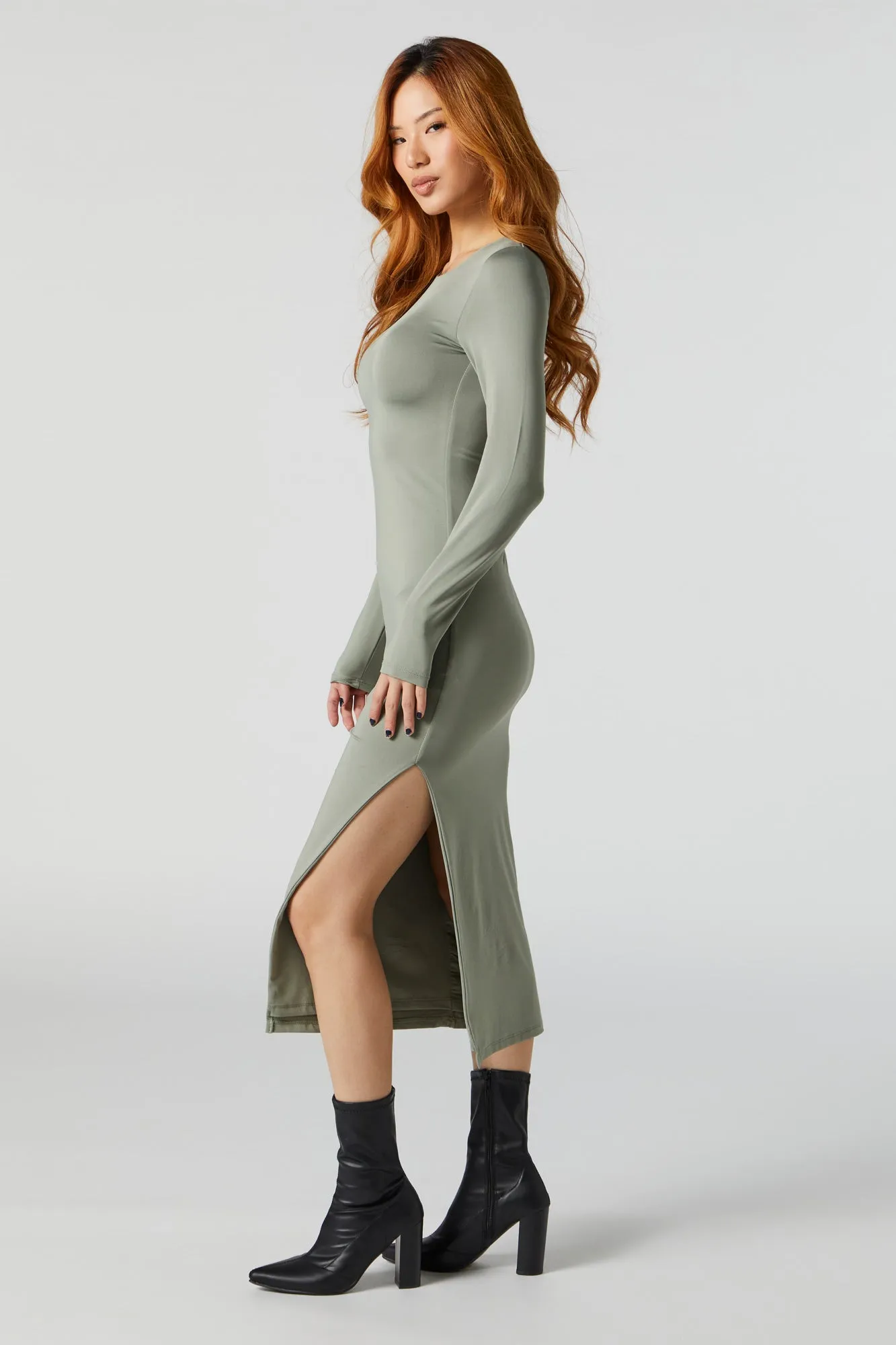 Contour Long Sleeve Slit Midi Dress