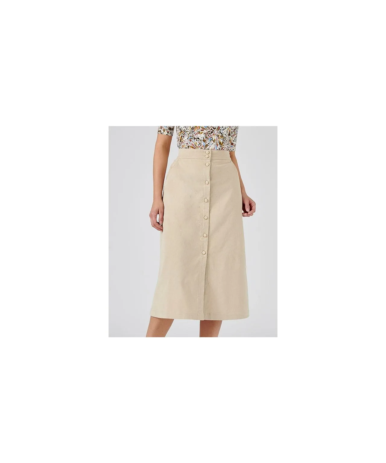 Corduroy Skirt with Button Detail