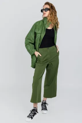 Cropped Cotton Trouser Pant in Algae Green