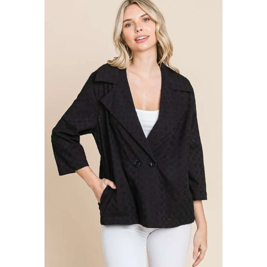 Culture Code Double Breasted Eyelet Jacket with Pockets