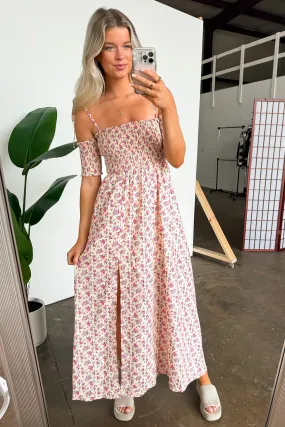 Darling Energy Off Shoulder Smocked Floral Maxi Dress