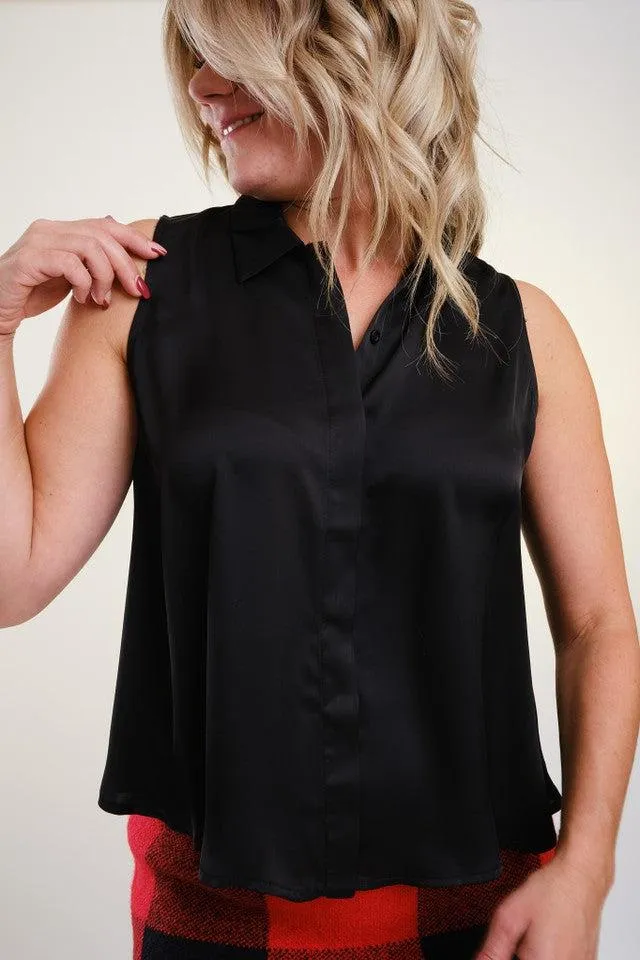 Deluc Rachel Collared Sleeveless Blouse in Black