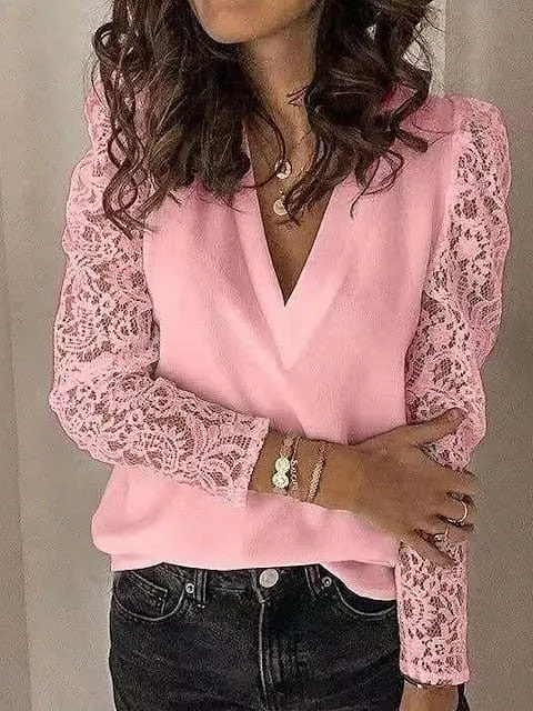 Elegant Lace Shirt Blouse for Women - Black, White, or Pink