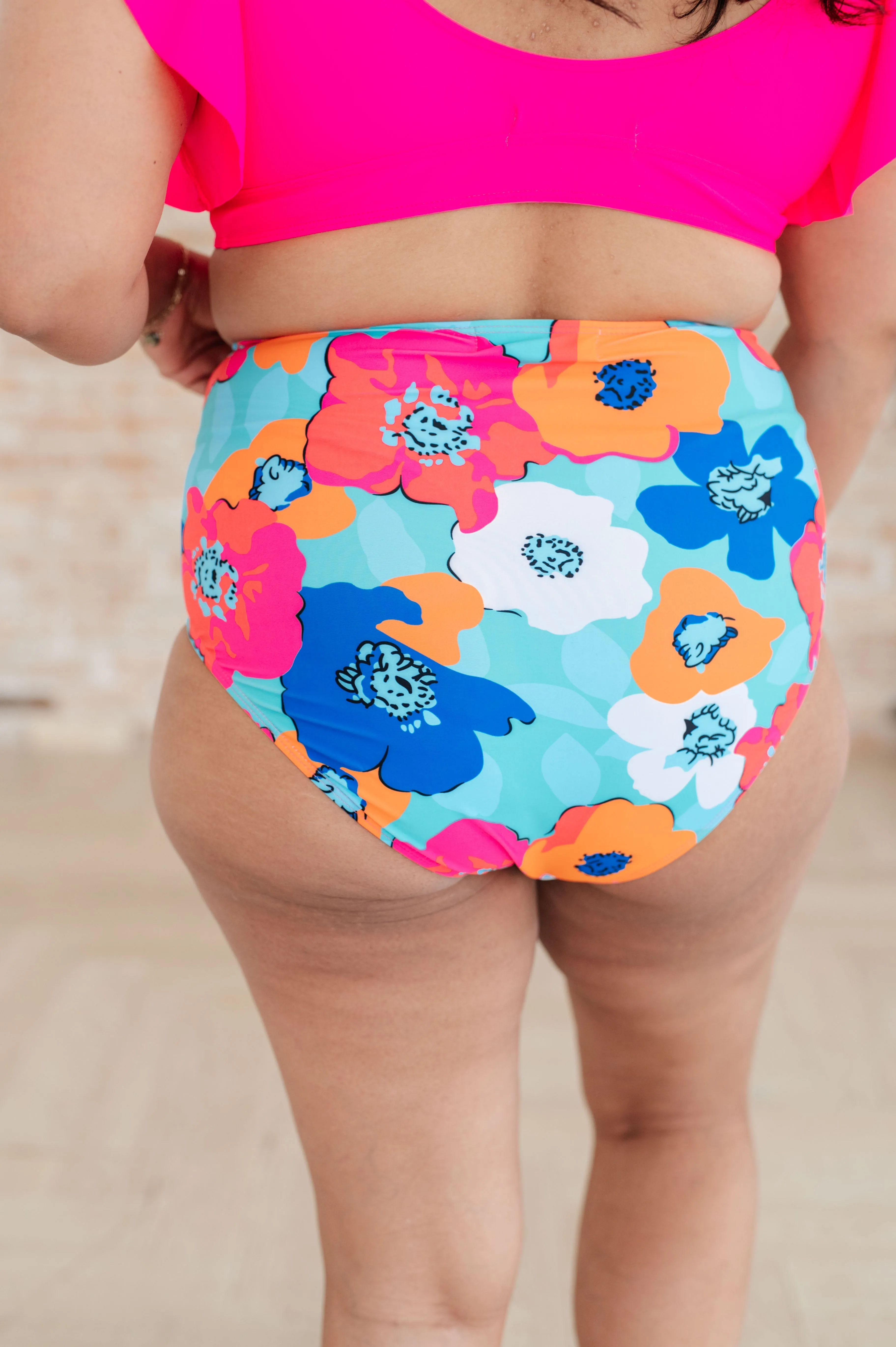 Floral Print High Waisted Swim Bottoms