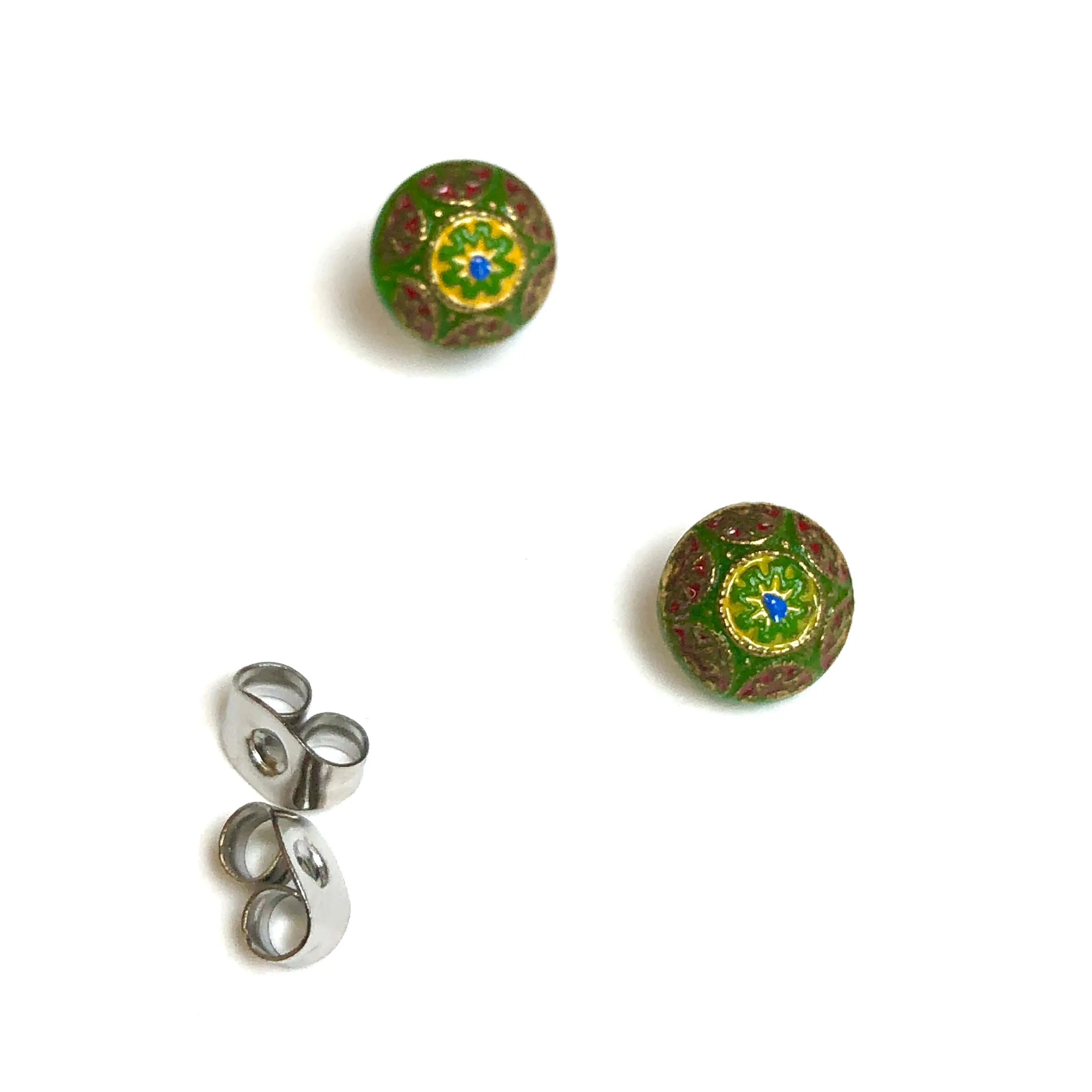 Green Boho Flower Glass Studs