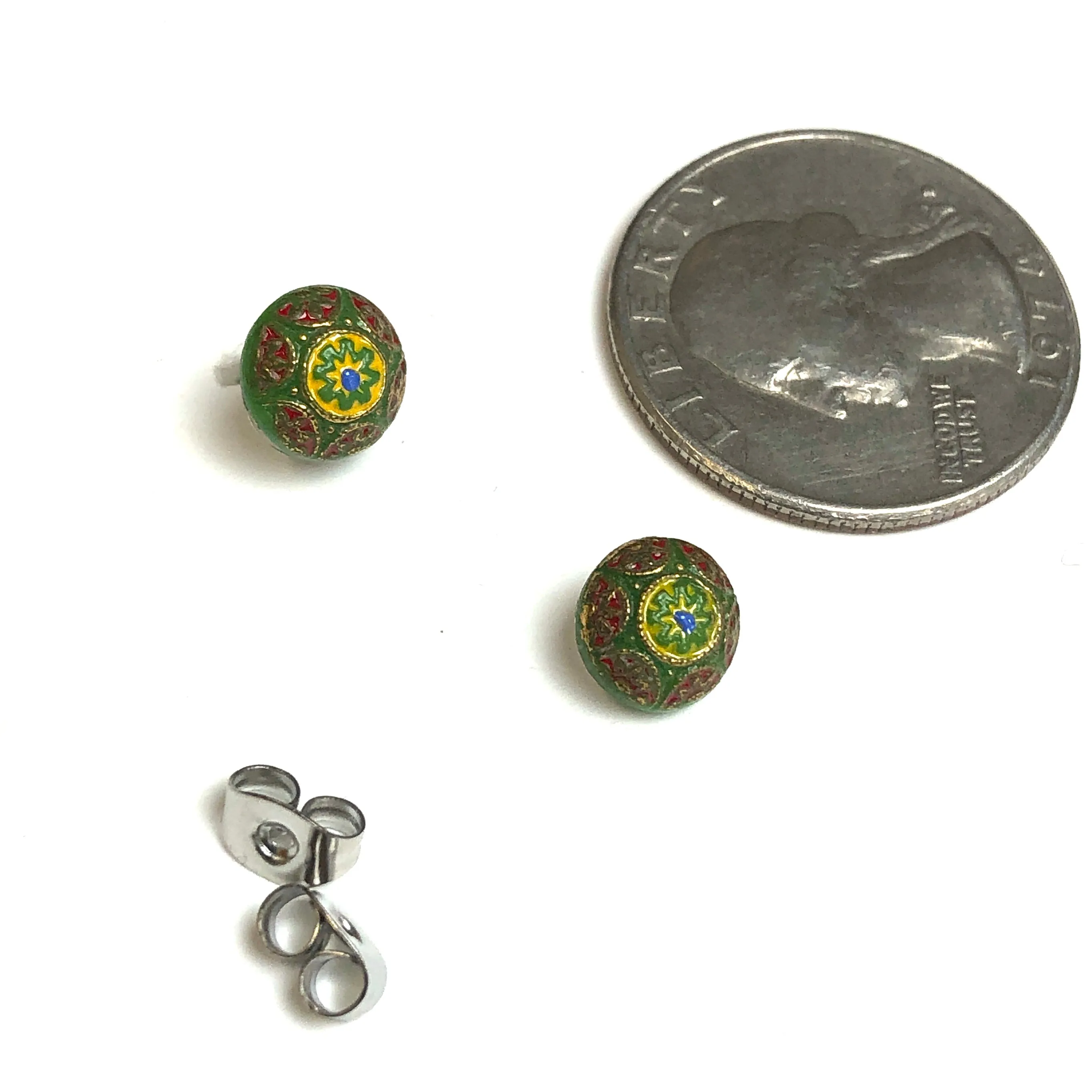 Green Boho Flower Glass Studs