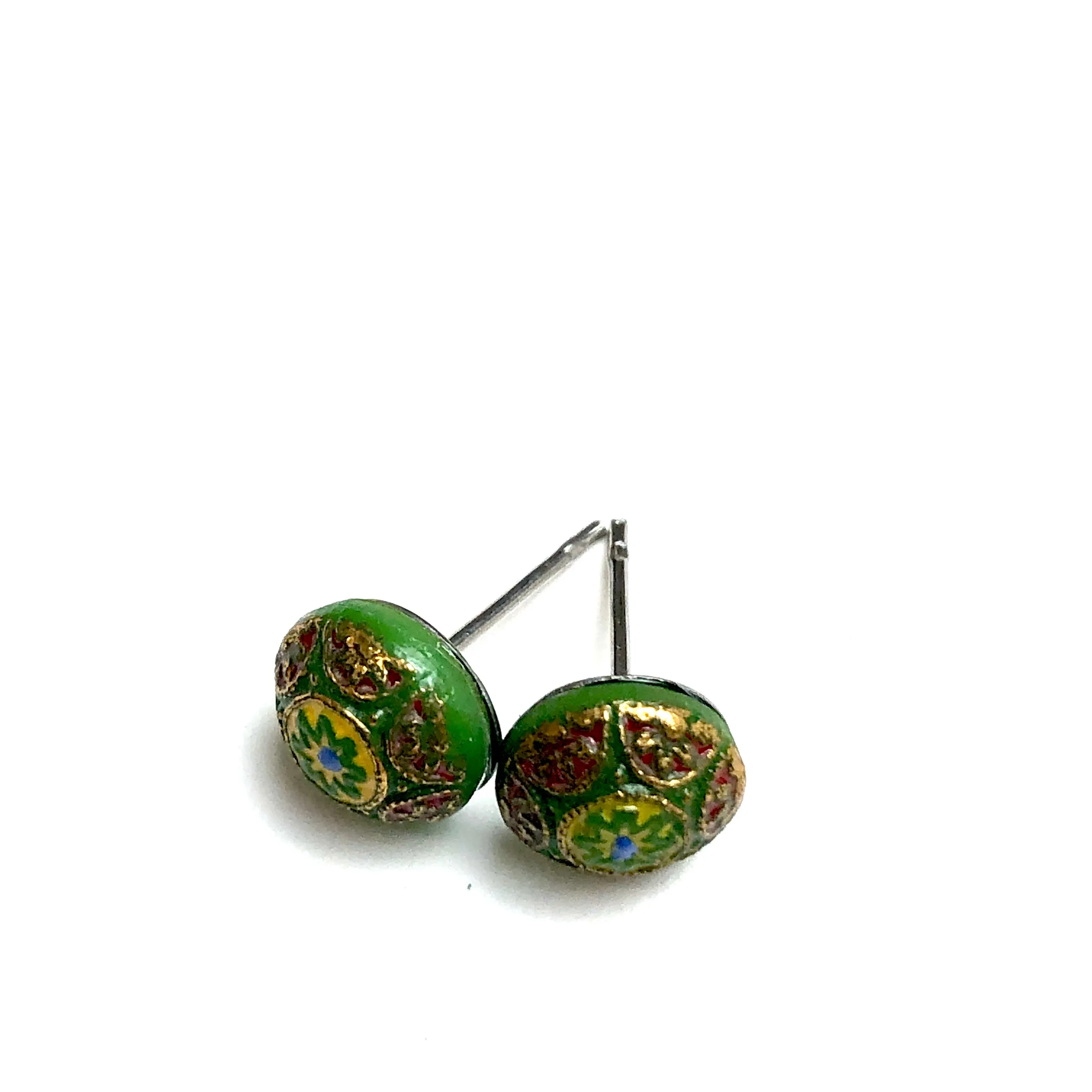 Green Boho Flower Glass Studs