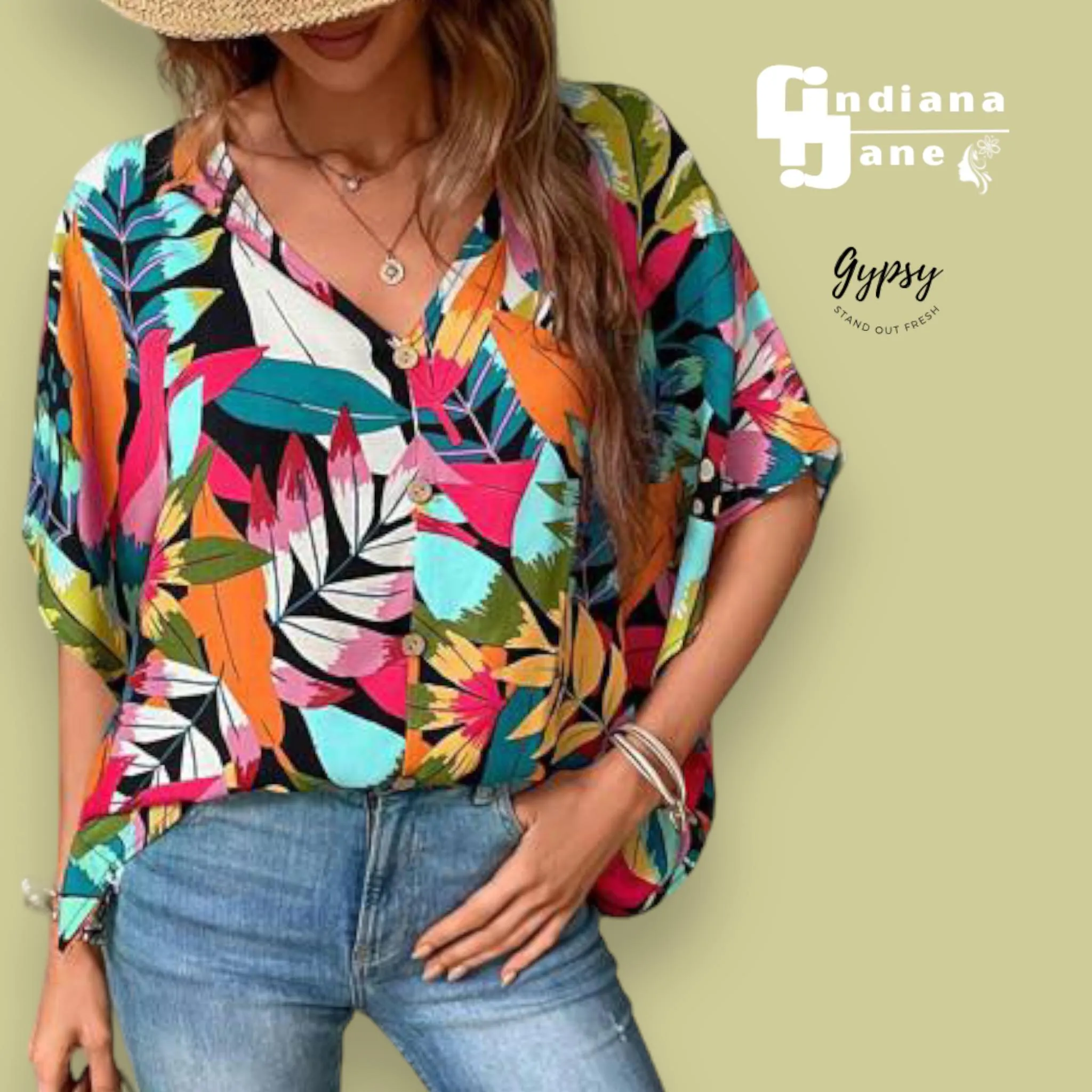 GYPSY Oversized Full Tropics Printed Top