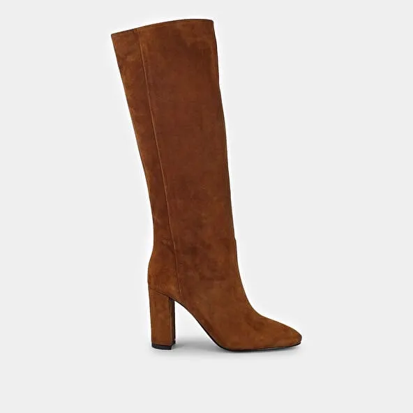 High boots with square heel in brown suede