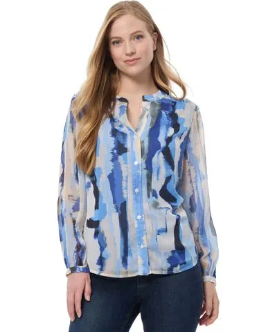 Jones New York Women's Printed Long Raglan Sleeve Peasant Blouse