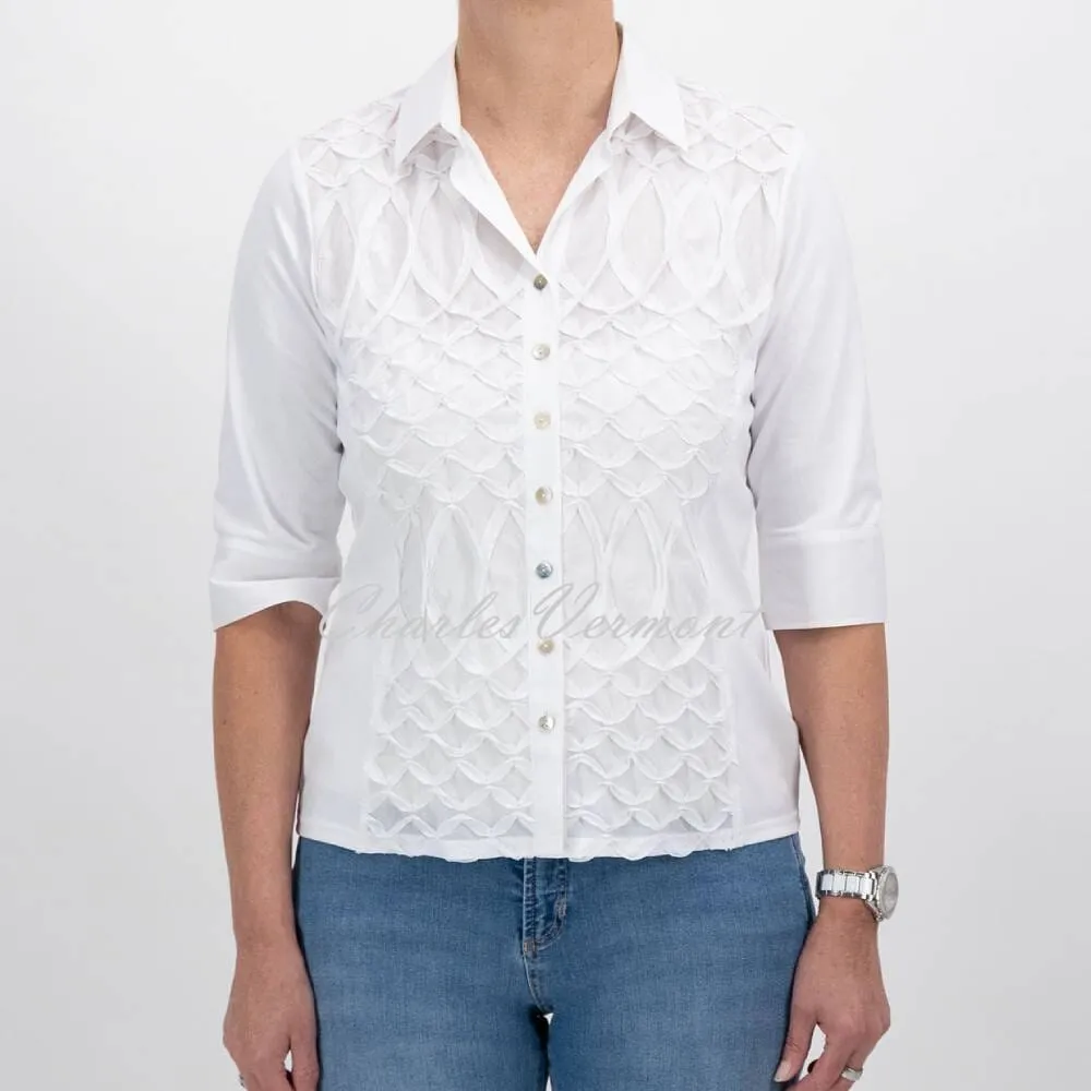 Just White Jersey Stretch Blouse with Embroided Front Panel - Style J4323