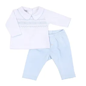 Kate and Luke Smocked Collared Boy Pant Set