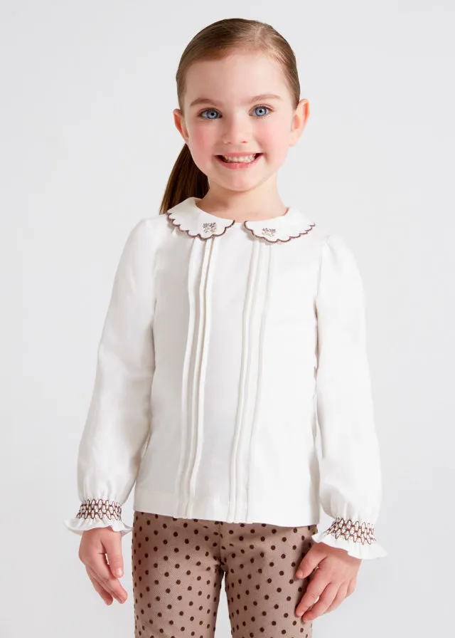 Knit blouse embroidered for girl - Natur-moch