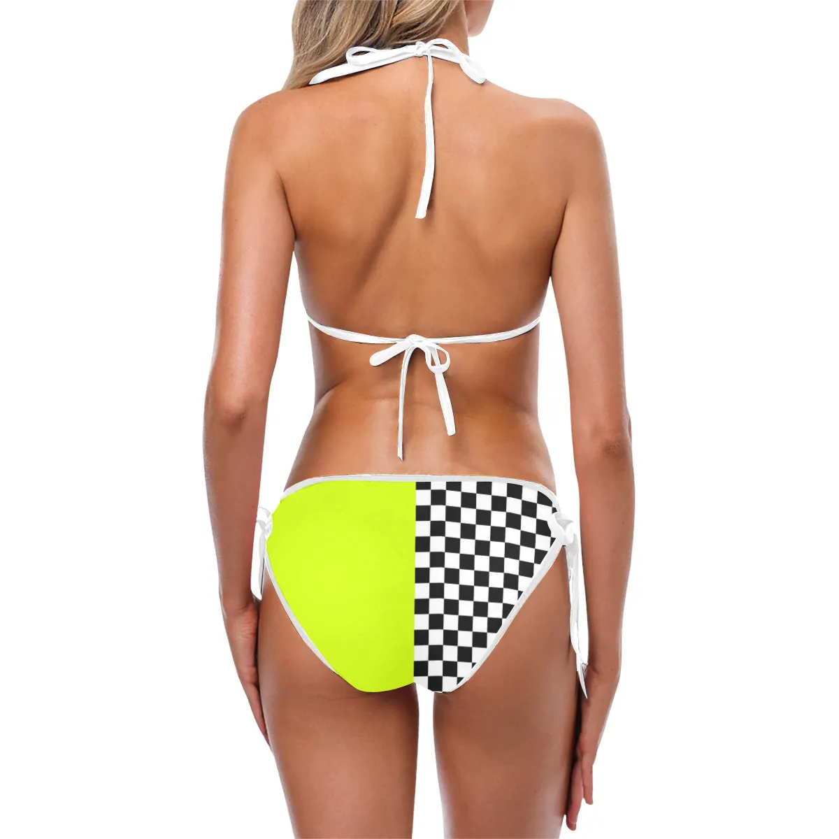 Lime Checker Split Bikini