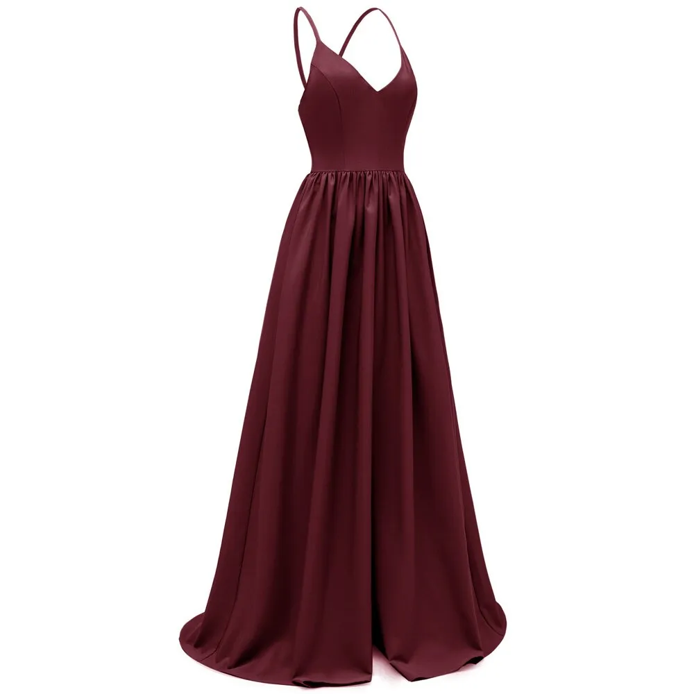 Long Formal Sleeveless Backless V Neck Slit Front Sexy Evening Gowns Runway Party Dresses