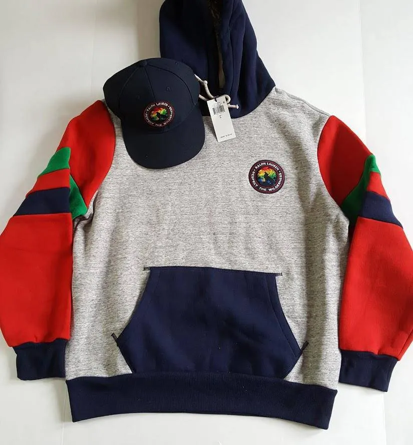 Nwt Polo Ralph Lauren Grey/Navy Respect The Wilderness Pullover Hoodie