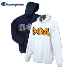 Omega Phi Alpha Champion Powerblend Hoodie, 2-Pack Bundle Deal - Champion S700 - TWILL