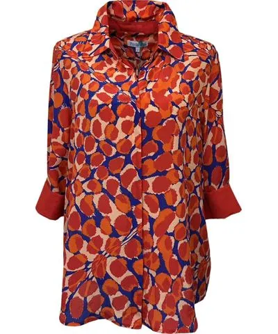 Perlavera Women's Blue / Yellow / Orange Milo Splotch Lava Silk Blouse